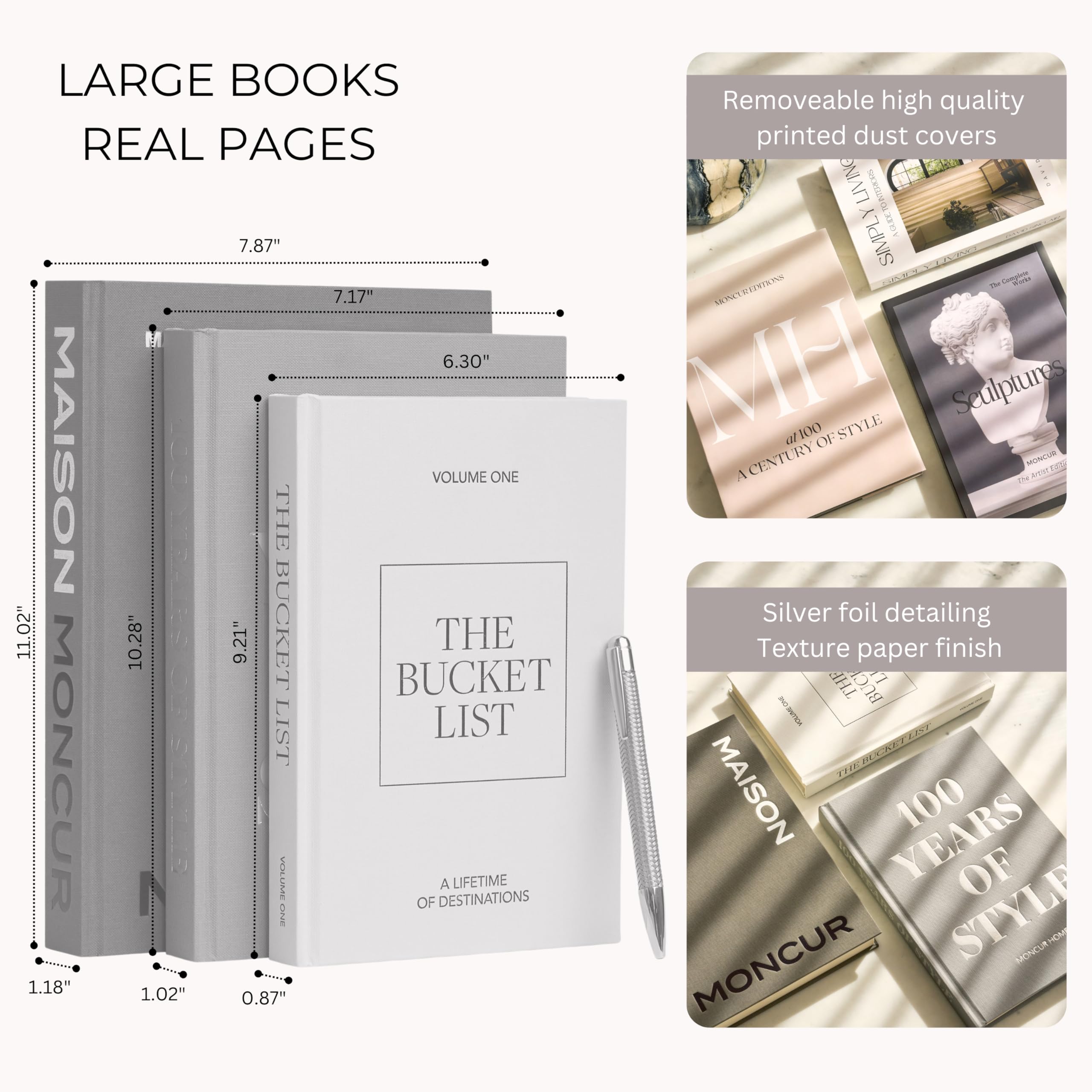 Moncur Home decorative books arranged as a shelf display for contemporary decor