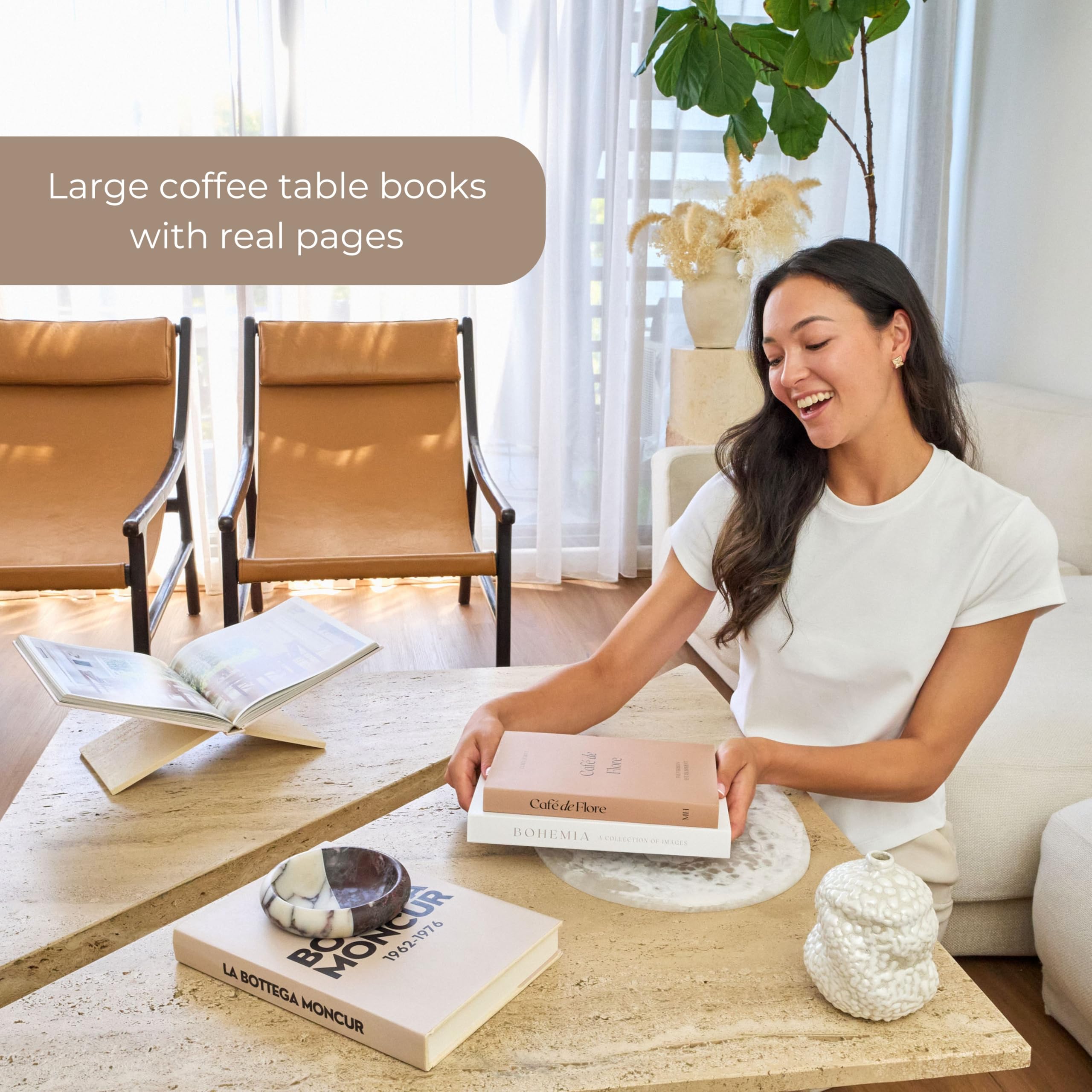 Moncur Home faux books in varied heights create layered, designer-ready arrangements.