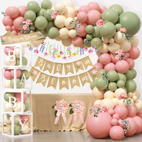 Monnberry baby in bloom banner for floral baby shower backdrop.