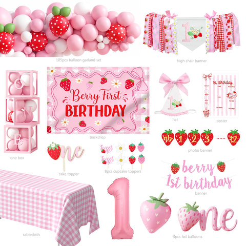 Monnberry balloon-arch-berry-first adds a festive centerpiece to the party space.