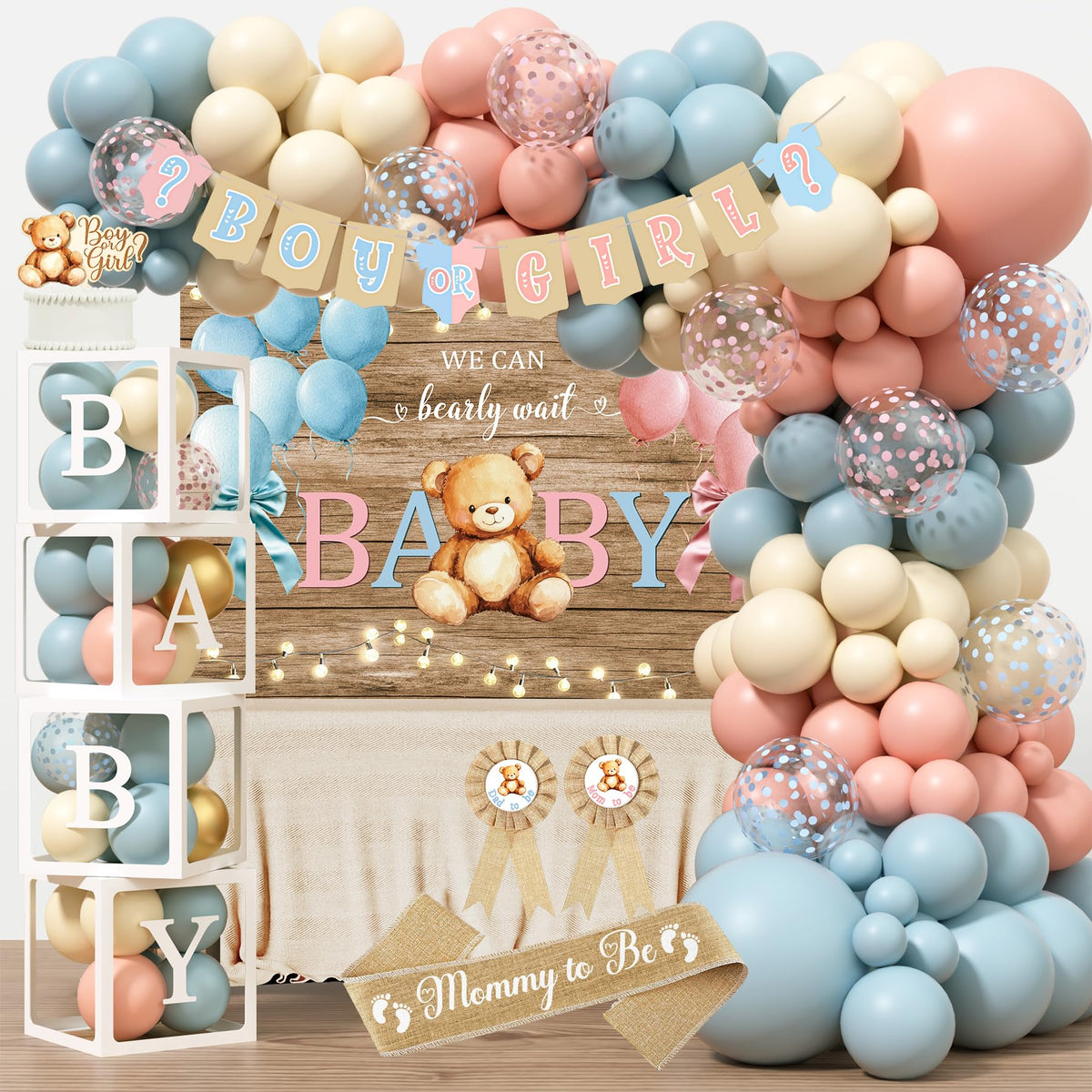Monnberry bear gender reveal backdrop for memorable photos.