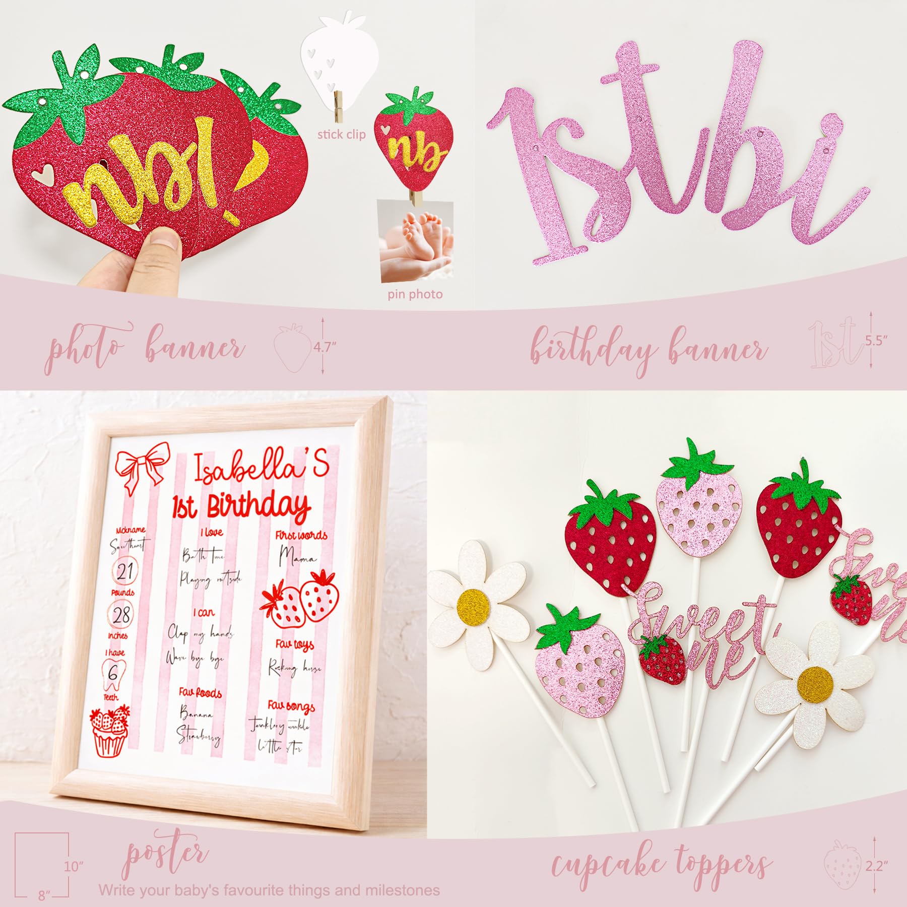 Monnberry cupcake-toppers-berry-first sparkles across treats for a cohesive theme.