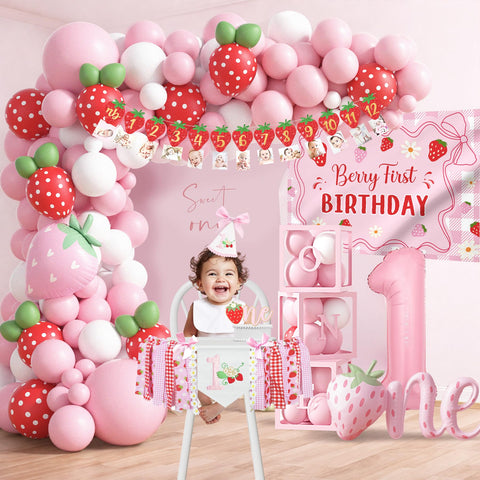 Monnberry highchair-banner-berry-first adorns the chair area with cute charm.
