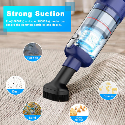 MONOZEL handheld vacuum with LED light to reveal hidden dust in dark corners.