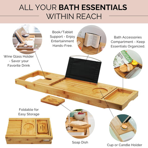 Monsuri bath table tray compact design saves space while keeping essential items within reach.