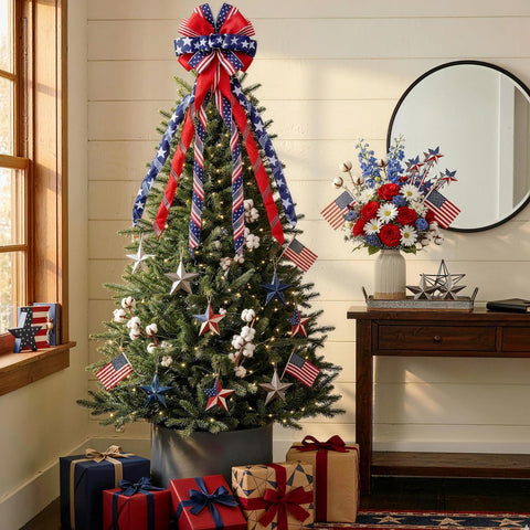 Montekin patriotic tree topper bow 53in long streamers offer versatile length