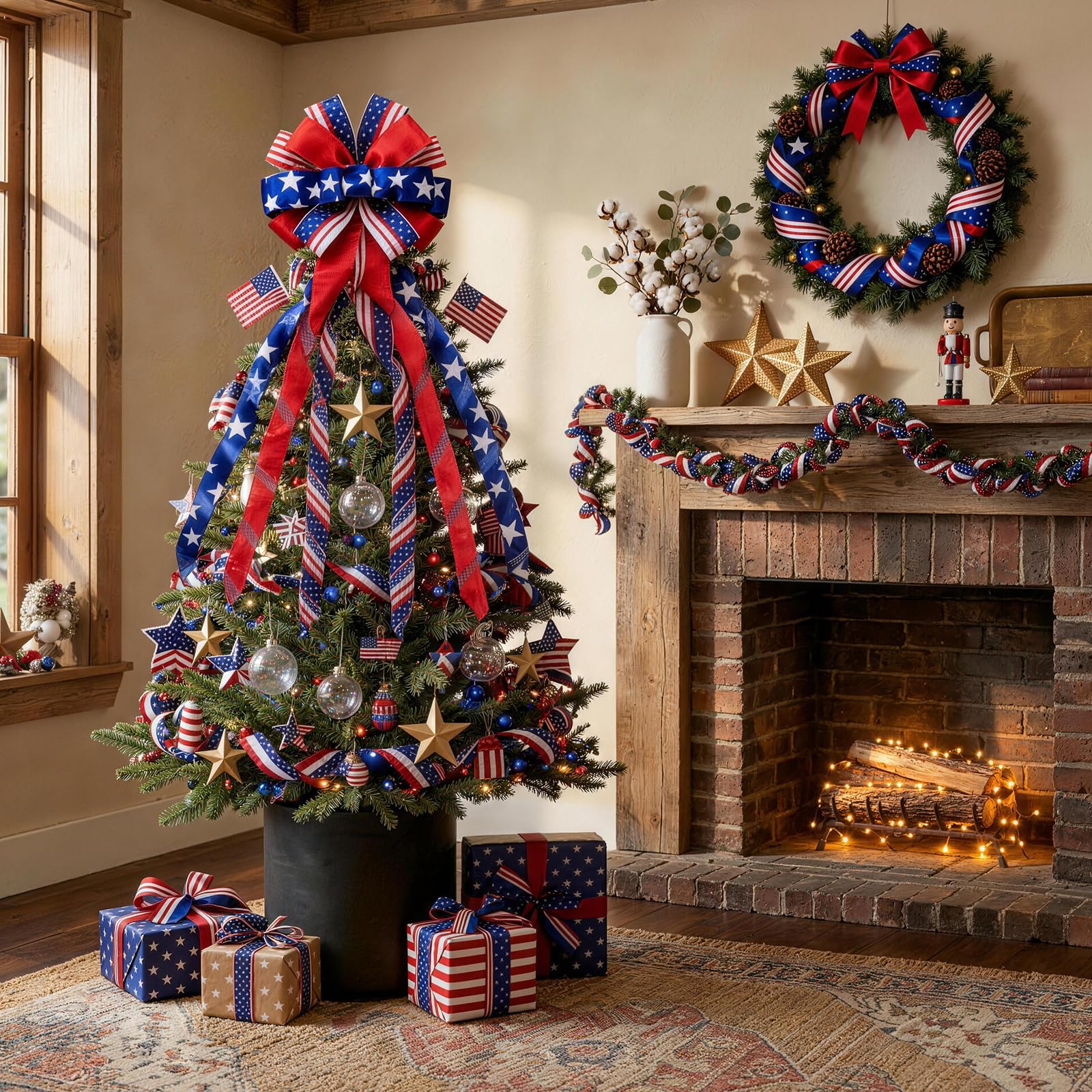 Montekin patriotic tree topper bow 53in burlap texture adds rustic charm