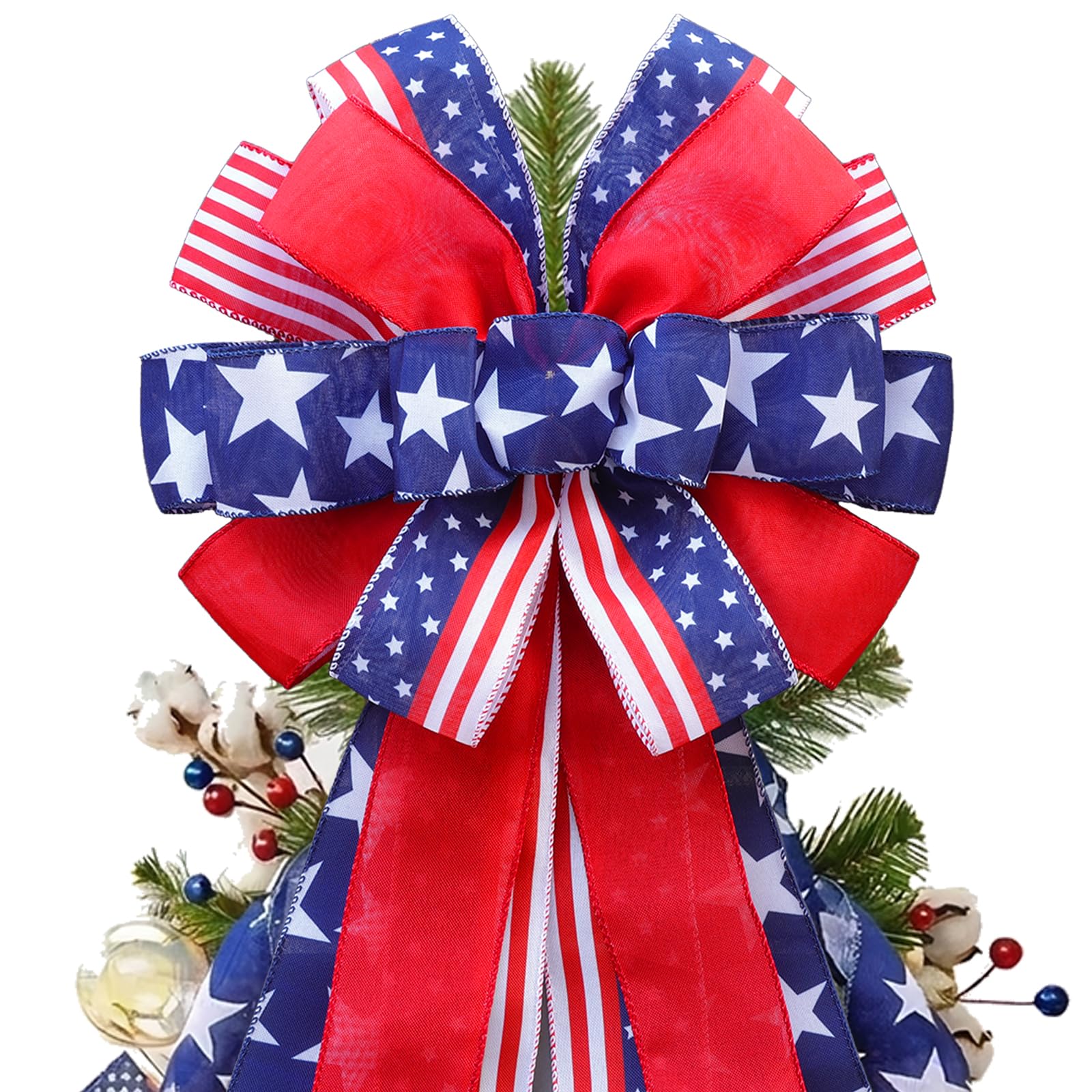 Montekin patriotic tree topper bow 53in front door display for curb appeal