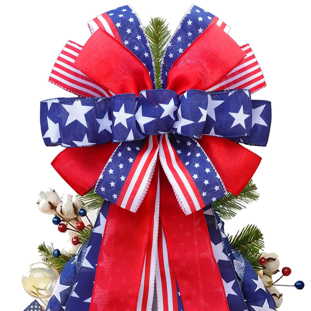 Montekin patriotic tree topper bow 53in front door display for curb appeal