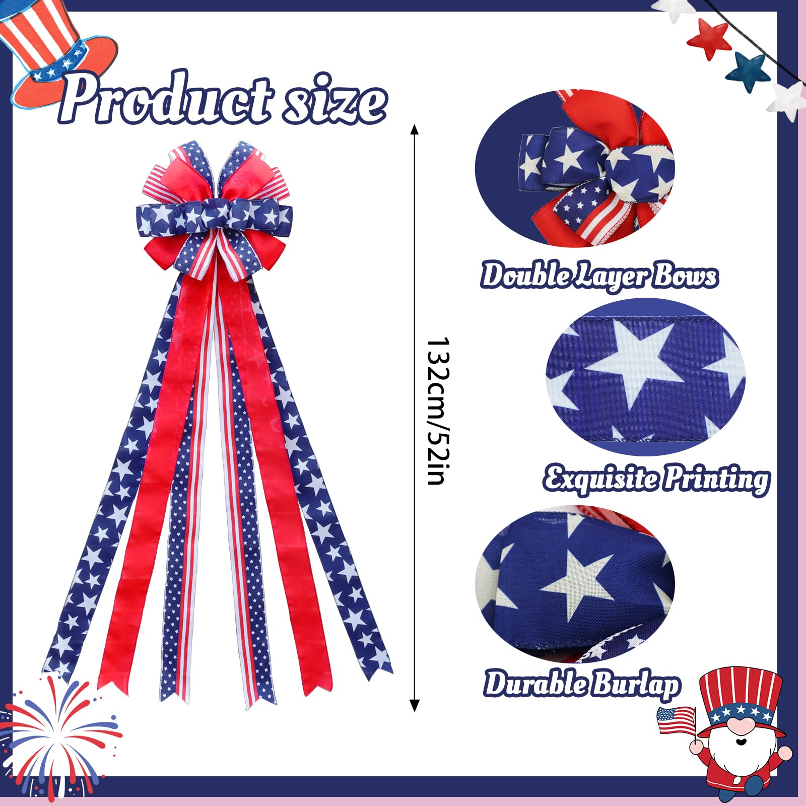 Montekin patriotic tree topper bow 53in outdoor porch hanging for memorial day