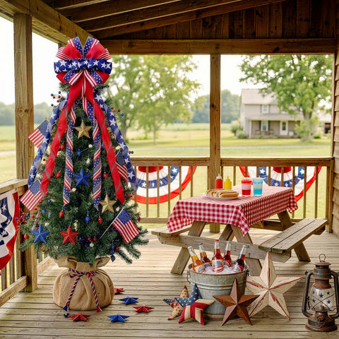 Montekin patriotic tree topper bow 53in pre-tied hanging wire for quick setup