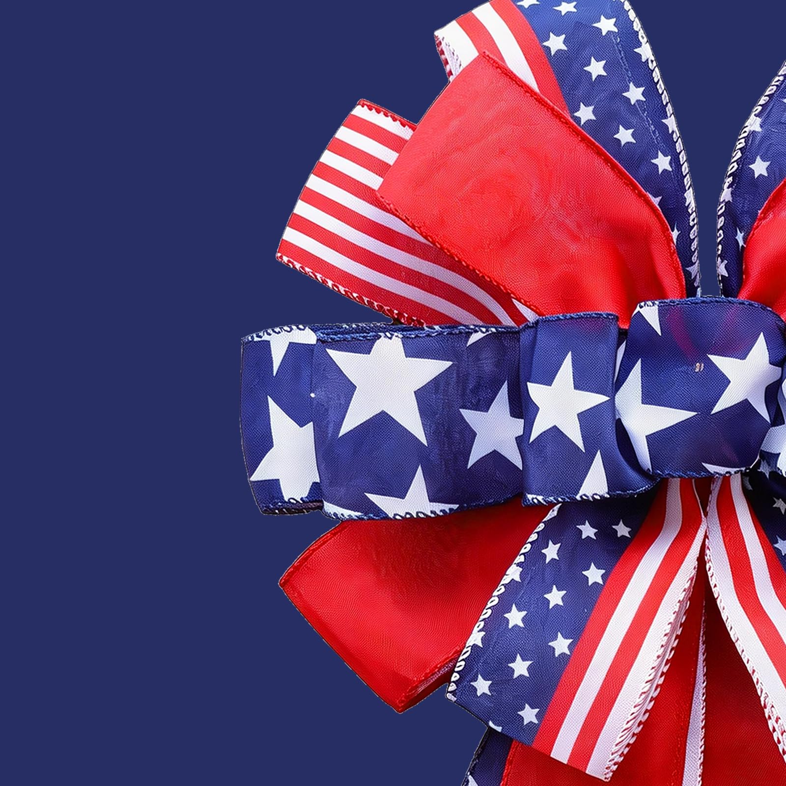 Montekin patriotic tree topper bow 53in wired edge detail holds shape