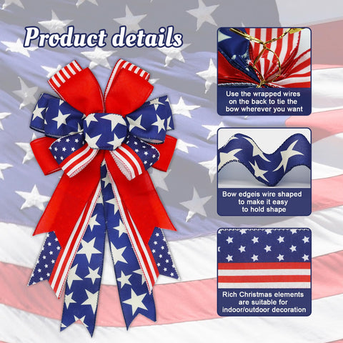 Montekin patriotic wired-edge burlap bow in blue for exterior decor
