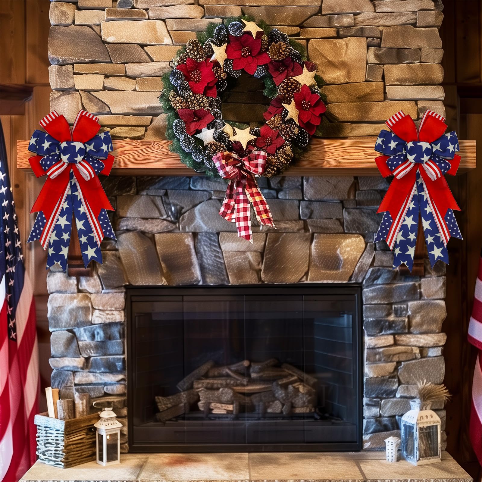 Pre-tied patriotic bow with wire backing from Montekin for easy hanging