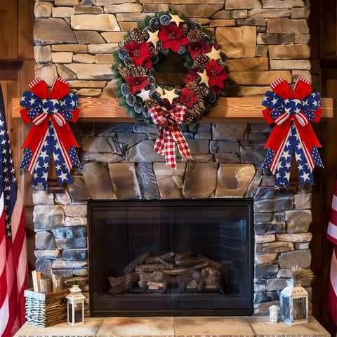 Pre-tied patriotic bow with wire backing from Montekin for easy hanging
