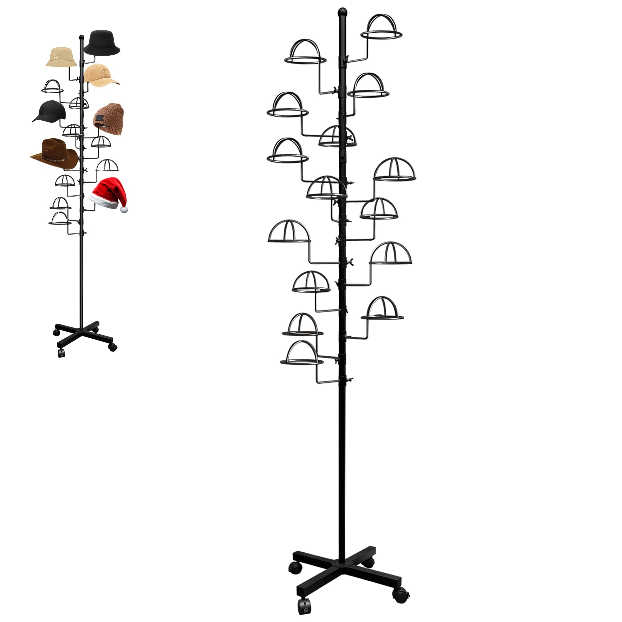 Montex hat rack base with smooth casters for easy relocation and stable display.