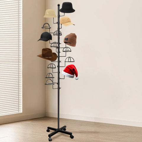 Montex hat rack with rotating hooks for 360-degree hat showcasing.