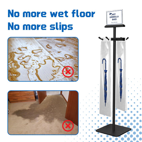 Montex umbrella bag stand includes 200 long bags for quick, clean setup during peak hours.