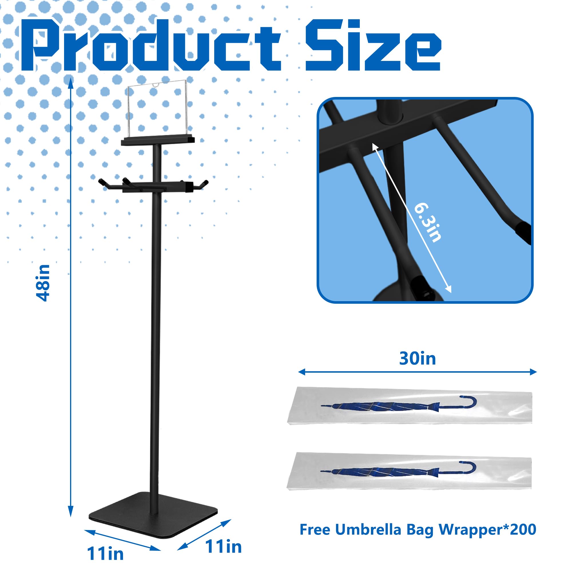 Montex umbrella bag stand with built-in sign holder offers clear messaging and branding options.