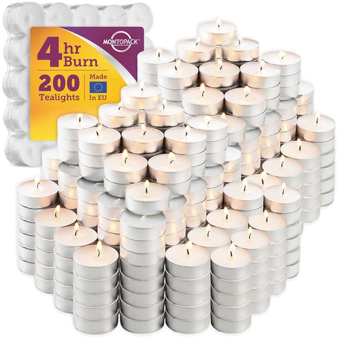 MontoPack unscented tea light candles in a 200-pack for elegant ambience.