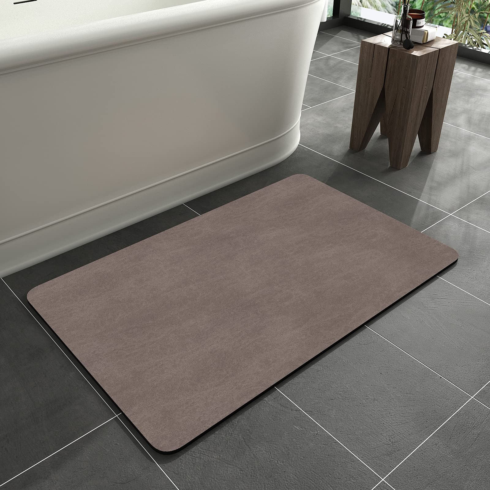 MontVoo bath mat with absorbent faux suede surface dries quickly after shower