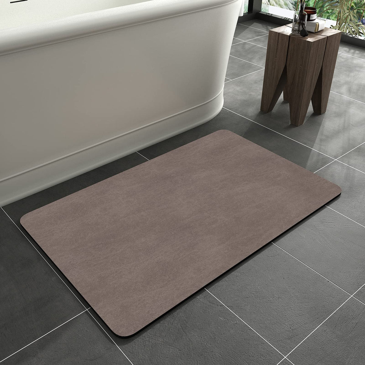 MontVoo bath mat with absorbent faux suede surface dries quickly after shower