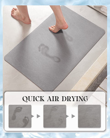 MontVoo bath mat faux suede surface absorbs water rapidly for quick-dry comfort.