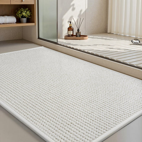 MontVoo bath mat with chenille texture offers plush comfort.