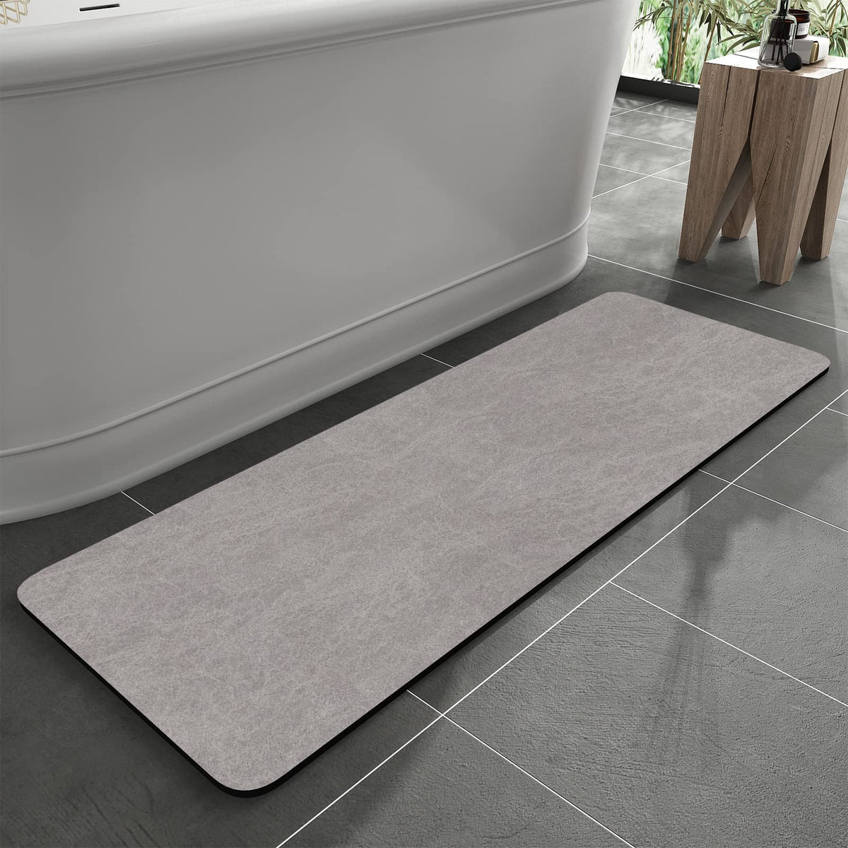 MontVoo bath mat gray faux suede under door with non-slip grip