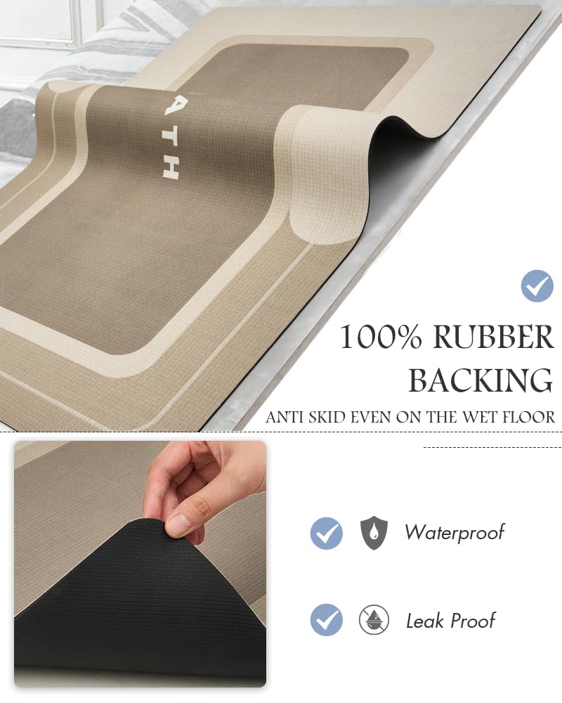 MontVoo bath rug with durable rubber backing prevents slipping.