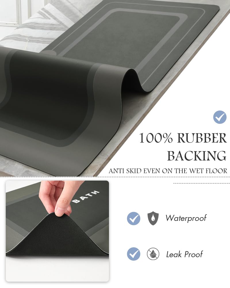 MontVoo bath mat rubber backing ensures anti-slip grip on damp bathroom floors.