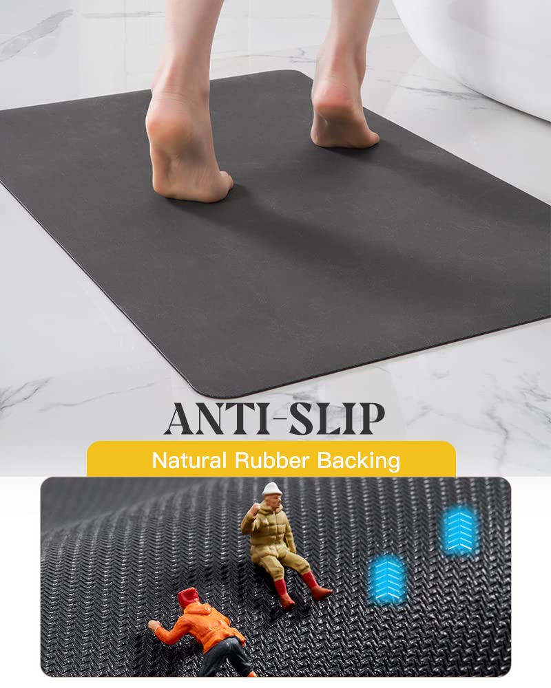 MontVoo thin-profile bath mat fits under doors for space-saving versatility.