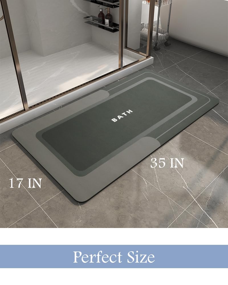 MontVoo bath mat thin profile fits under doors and avoids crowding
