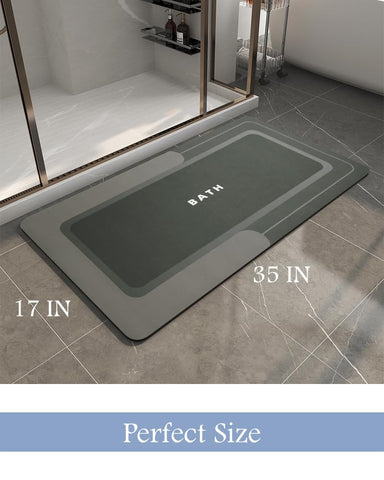 MontVoo bath mat thin profile fits under doors and avoids crowding