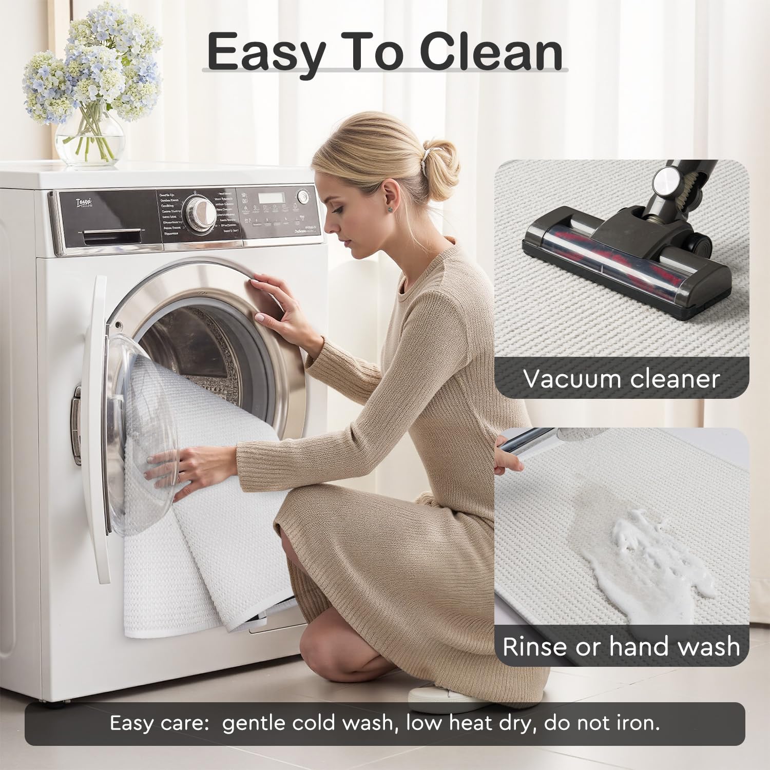 MontVoo washable bath mat stays soft after washing.