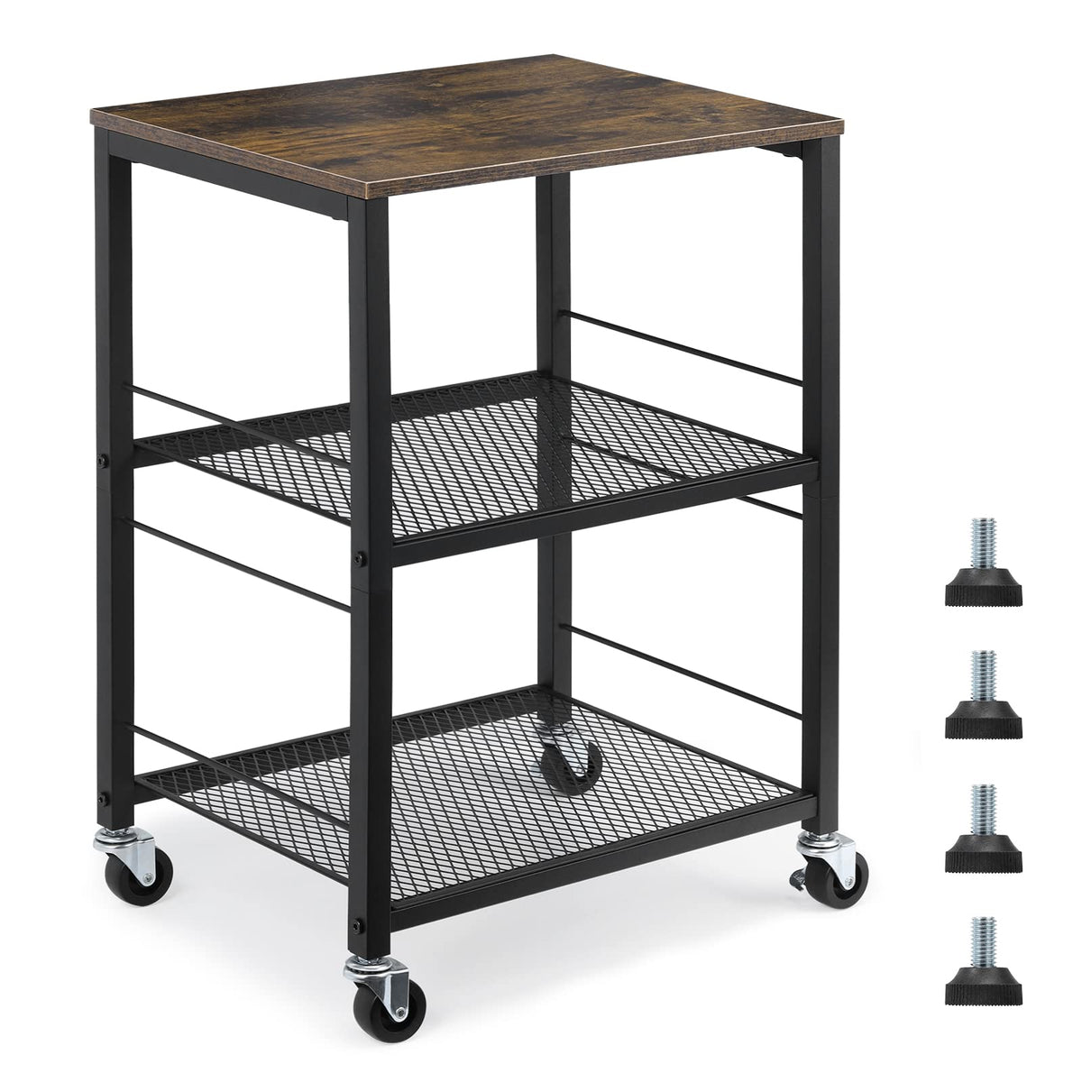 MOOACE rustic 3-tier end table with wheel for mobile living room storage
