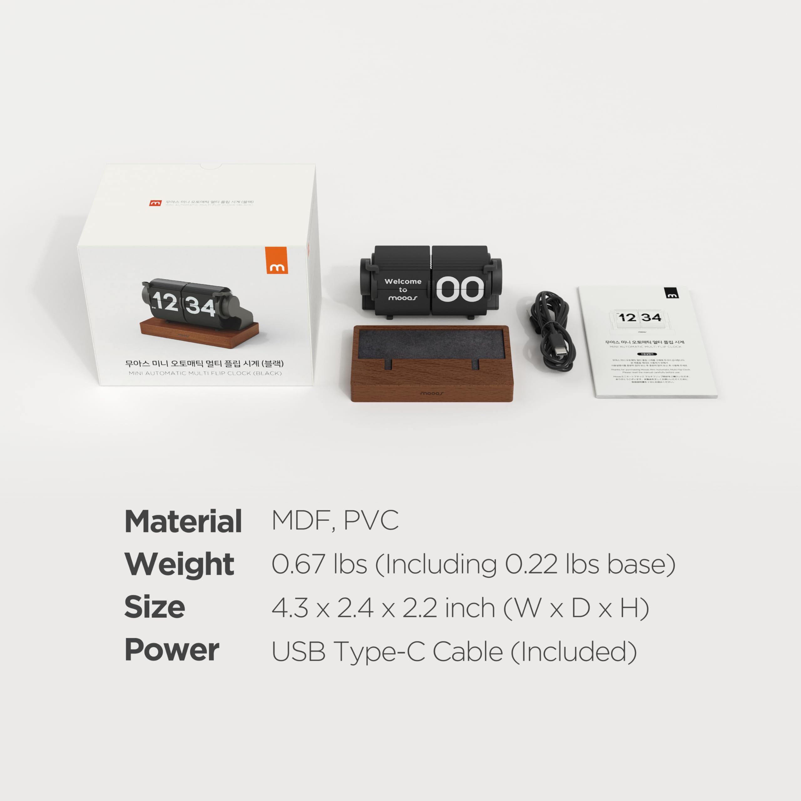 mooas clock packaging and included user manual