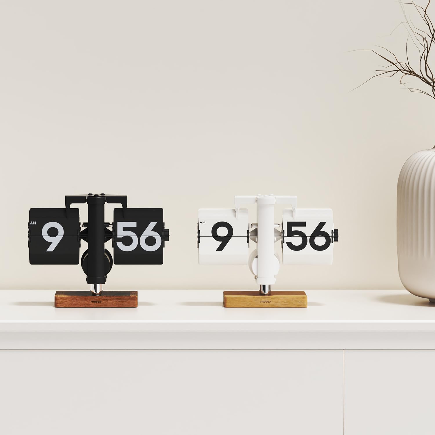mooas classic wooden flip clock runs on a D-type battery.