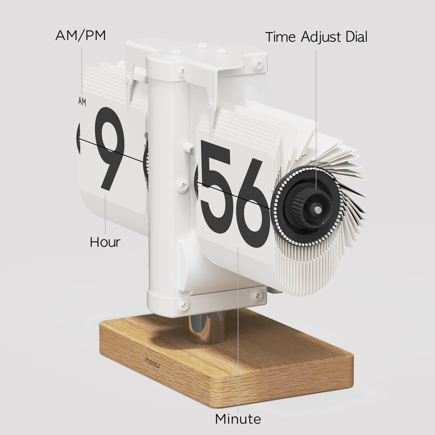 mooas dark sapele mini flip clock adds modern elegance to shelves.