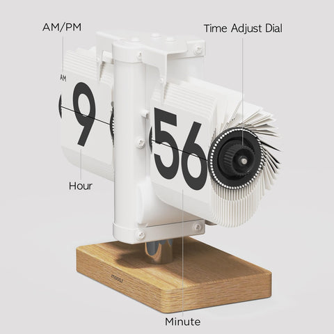 mooas dark sapele mini flip clock adds modern elegance to shelves.
