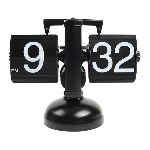 mooas Flip Desk Clock Black, front view, adds vintage charm to your workspace
