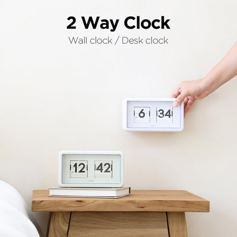 mooas Newtro Flip Clock cream desk setup shows it fits on tables