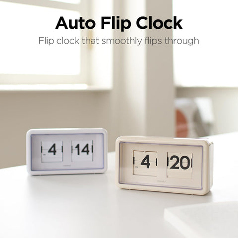mooas Newtro Flip Clock cream flip detail captures automatic time changes