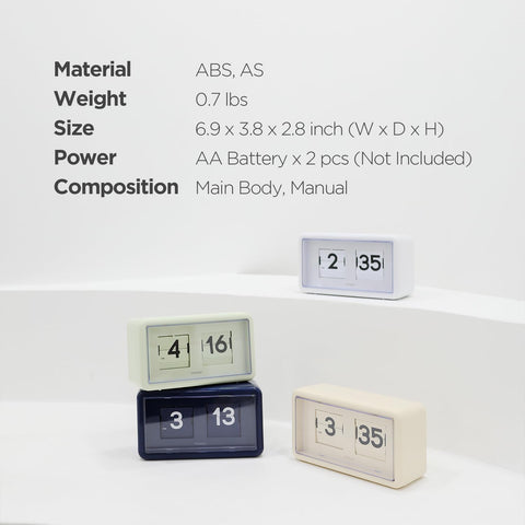 mooas Newtro Flip Clock cream packaging features emphasizes easy setup and elegance