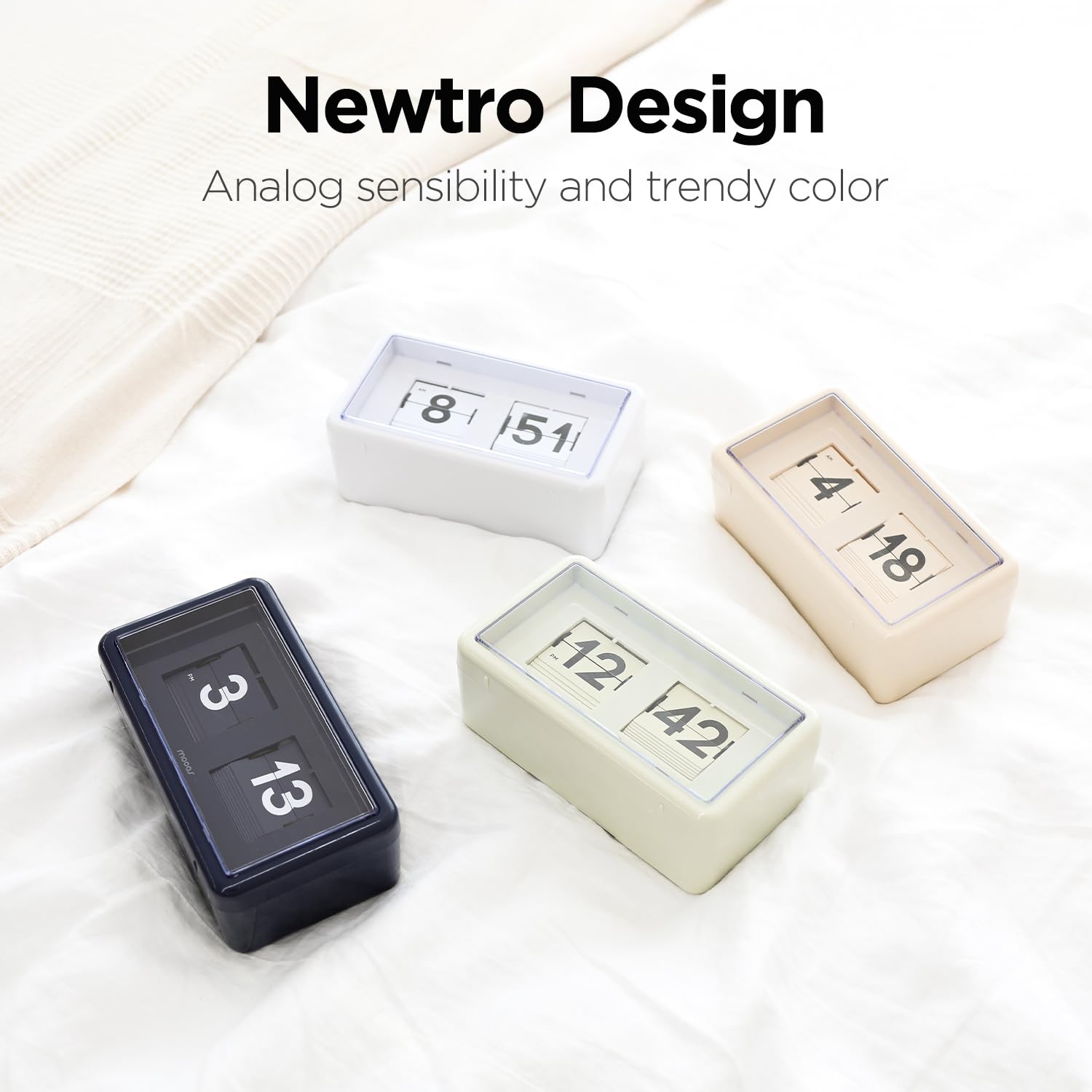 mooas Newtro Flip Clock cream side angle showcases retro-futurism ideal for desks and shelves