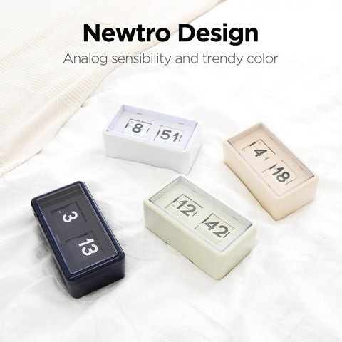 mooas Newtro Flip Clock cream side angle showcases retro-futurism ideal for desks and shelves