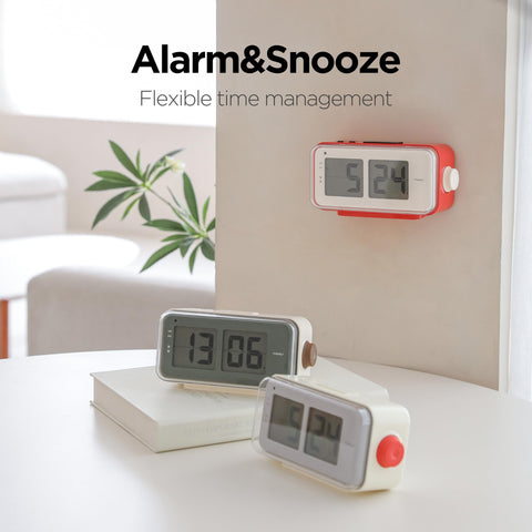 mooas Retro Flip Clock mocha alarm settings display with two alarms and snooze