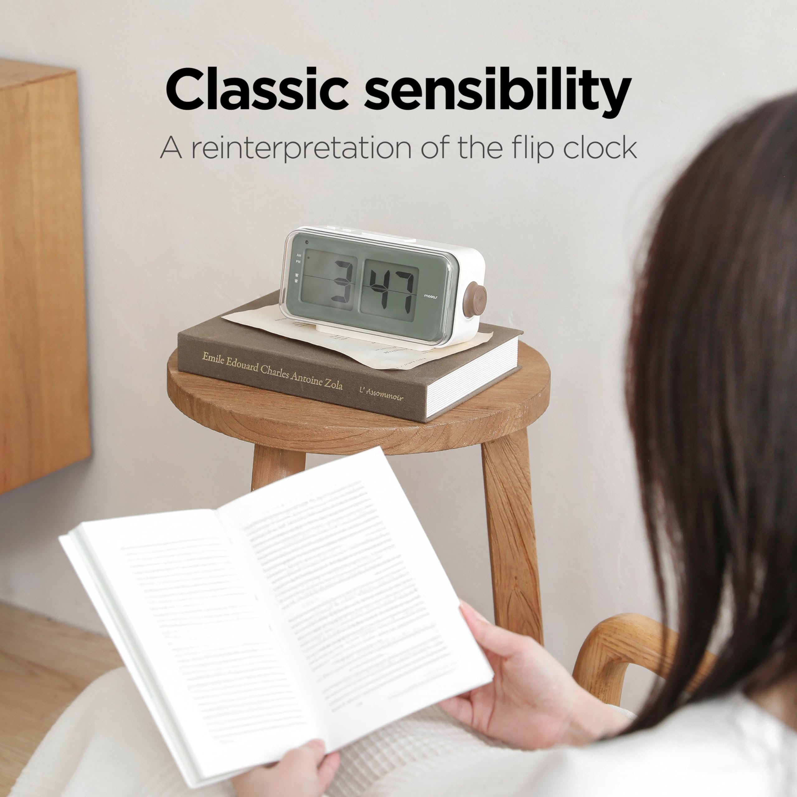 mooas Retro Flip Clock mocha side view highlighting slim desk-friendly profile