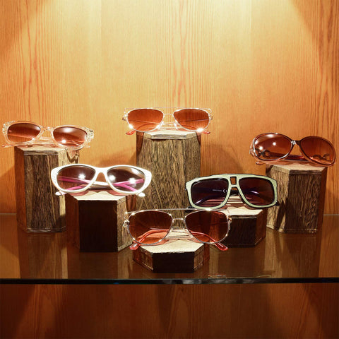 MOOCA hexagon risers shown in a collection display setup