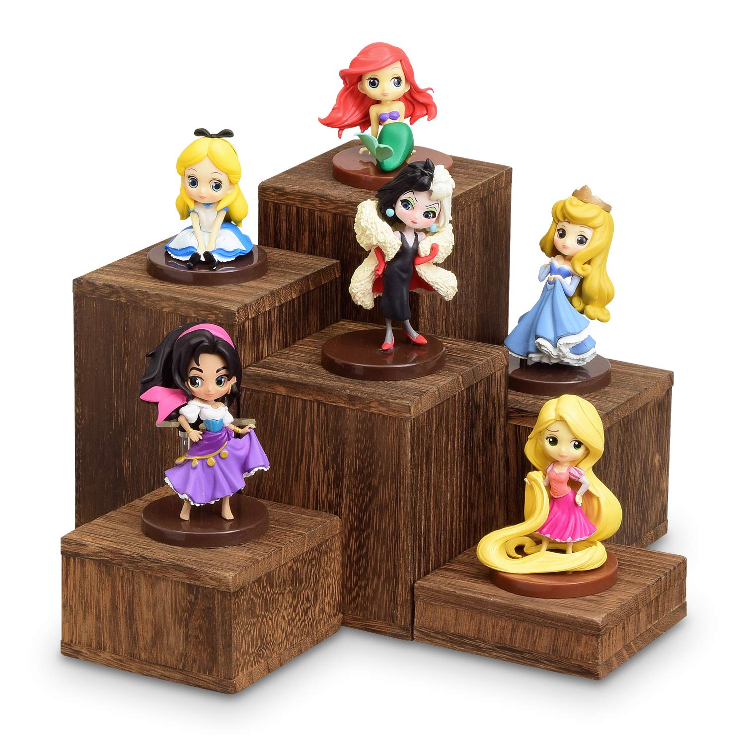 MOOCA wooden risers highlight rings for an organized countertop display.